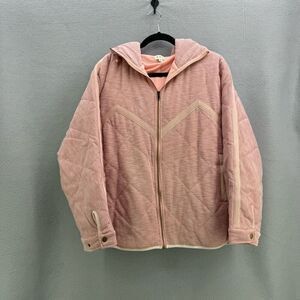 POL Womens Light Pink White Striped Long Sleeves Zip Up Hooded Jacket Medium